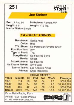 1992 Jockey Star #251 Joe Steiner Back